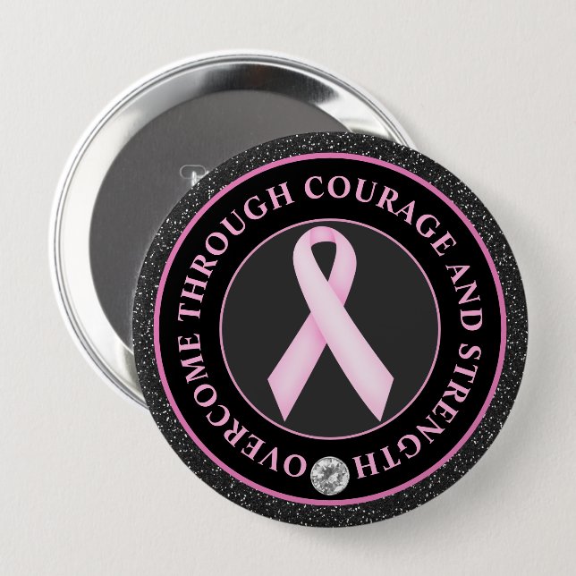Macaron Rond 10 Cm Courage et Force – Ruban Rose de Sensibilisation (Devant & derrière)