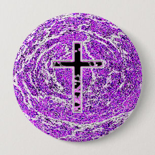 MACARON ROND 10 CM CROIX NOIRE ET ROSE AVEC ARRIÈRE - PLAN VIOLET