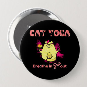 Macaron Rond 10 Cm Cute Cat Yoga - "Respirer, Purr Out"