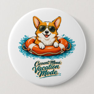 Macaron Rond 10 Cm Cute Corgi "Vacation Mode" Summer Design