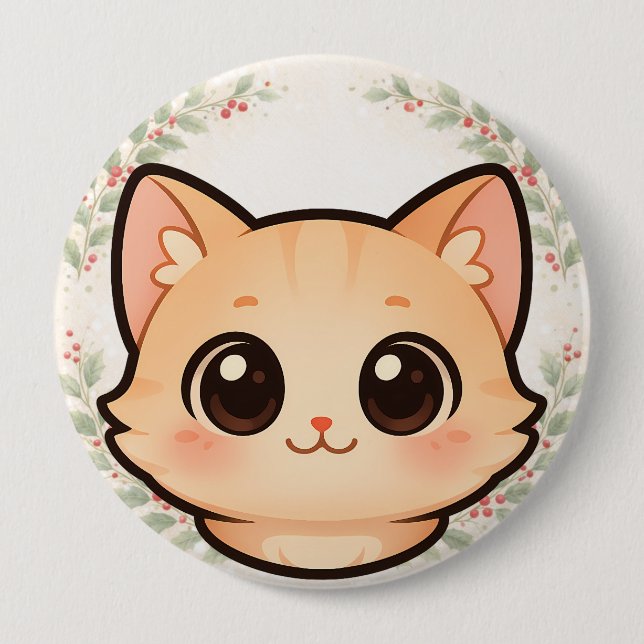 Macaron Rond 10 Cm Cute Kawaii Cat Face Button (Devant)