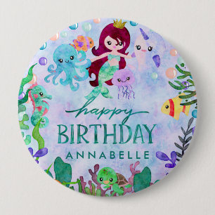 Macaron Rond 10 Cm Cute Ocean Animals Mermaid Thème Joyeux Anniversai