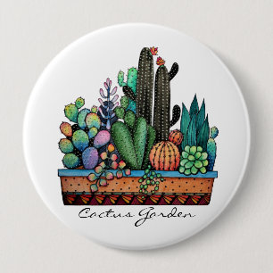 Macaron Rond 10 Cm Cute Watercolor Cactus Garden