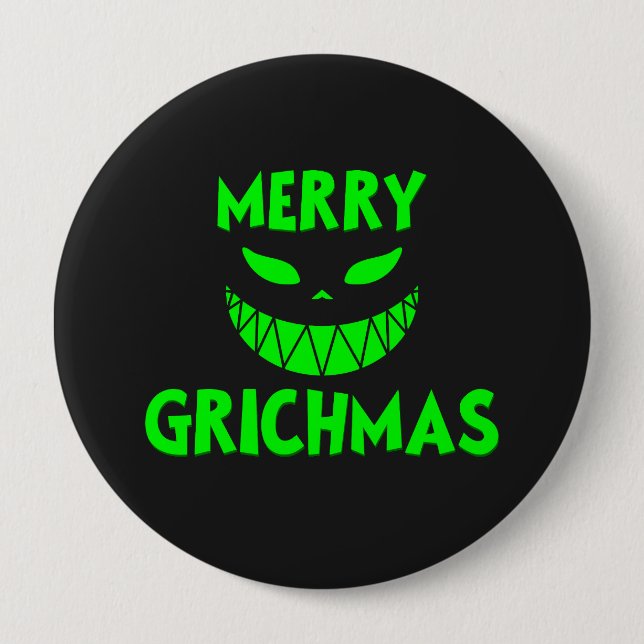 Macaron Rond 10 Cm Déplaisant Vert Grinch Noël Visage noir Festif (Devant)
