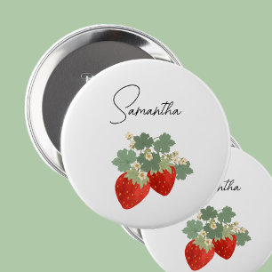Macaron Rond 10 Cm Deux fraises rouges avec feuilles et fleurs Frui