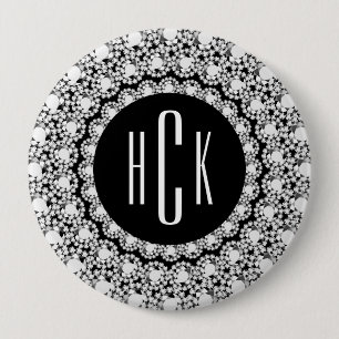 Macaron Rond 10 Cm Diamants noir et blanc monogrammes Imprimer