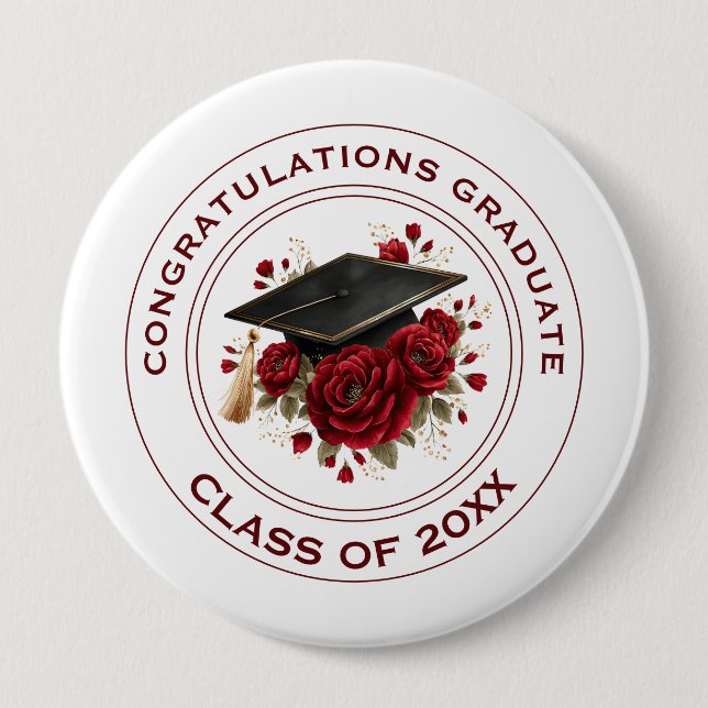 Macaron Rond 10 Cm Diplôme & Roses Rouges Promotion 20XX (Devant)