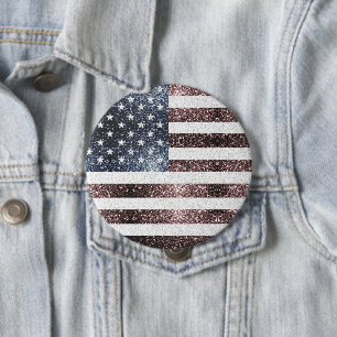 Macaron Rond 10 Cm Drapeau rustique rouge blanc bleu étincelant USA