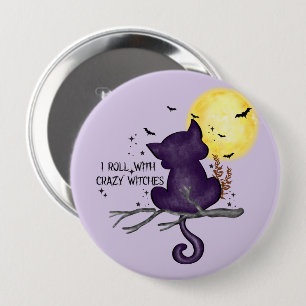 Macaron Rond 10 Cm Drôle Halloween Chat noir et Lune magique