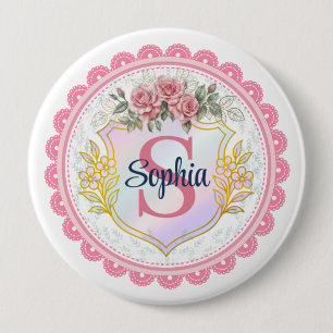 Macaron Rond 10 Cm Élégant Monogramme Fleurie en Dentelle Rose Person
