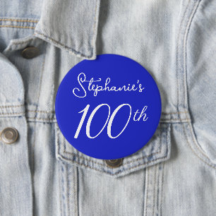 Macaron Rond 10 Cm Elégant Royal Blue Monogramme 100e fête d'annivers