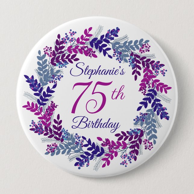 Macaron Rond 10 Cm Élégante couronne violette rose 75e anniversaire (Devant)