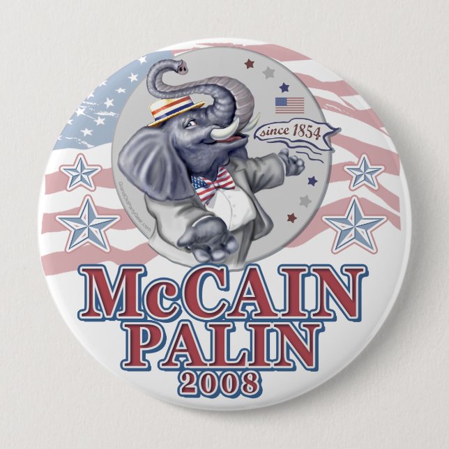 Macaron Rond 10 Cm Éléphant de républicain de McCain Palin (Devant)