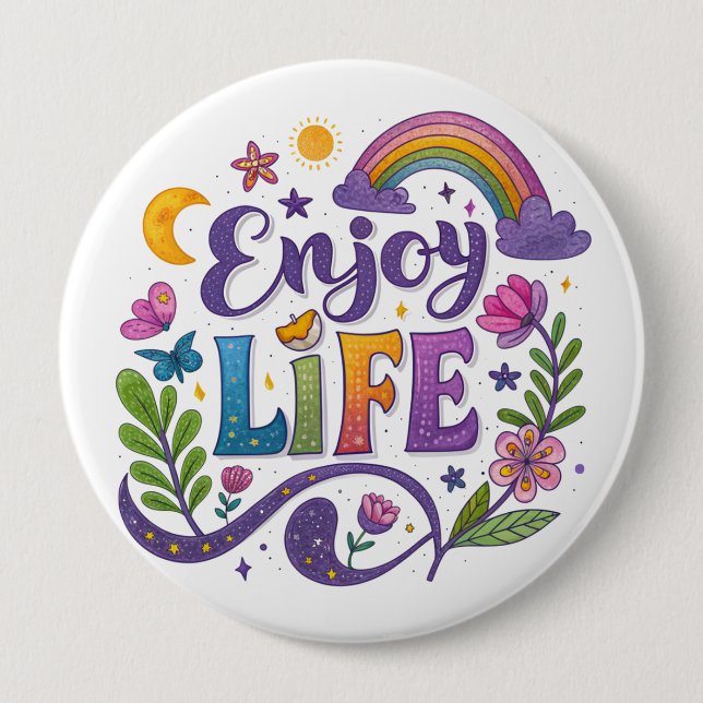 Macaron Rond 10 Cm "Enjoy Life" Button (Devant)