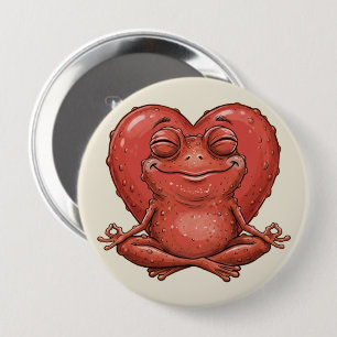Macaron Rond 10 Cm Épinglette de méditation de grenouille à cœur roug