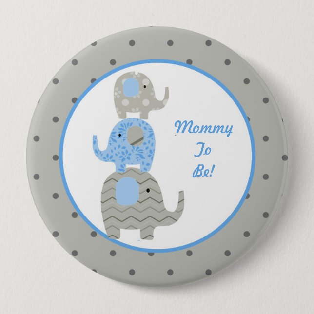 Macaron Rond 10 Cm Et gris maman personnalisée par éléphant bleu à (Devant)