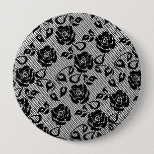 Macaron Rond 10 Cm Faux Black Lace Rose Fishnet Bouton Cadeau