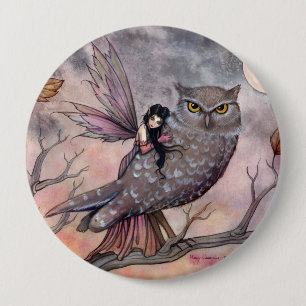 Macaron Rond 10 Cm Fée d'automne et bouton de hibou