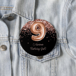 Macaron Rond 10 Cm Fête d'anniversaire 9 ans Rose Gold Noir