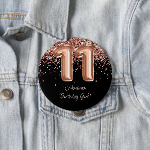 Macaron Rond 10 Cm Fête d'anniversaire de 11 ans Rose Gold Black