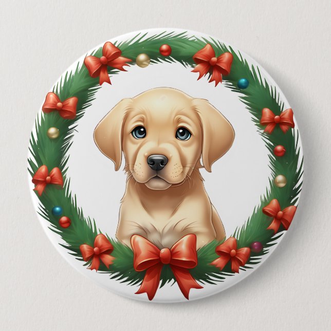 Macaron Rond 10 Cm Fête de la louvette labrador de Noël mignonne (Devant)