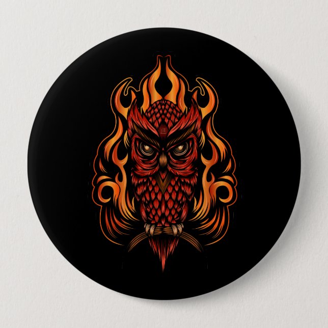Macaron Rond 10 Cm Fire owl (Devant)
