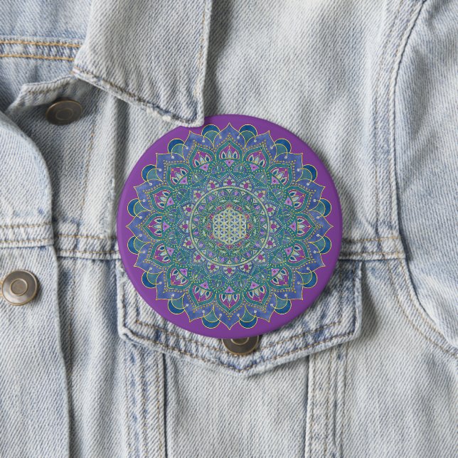 Macaron Rond 10 Cm Fleur De Vie - Mandala India Style 1 (En situation)