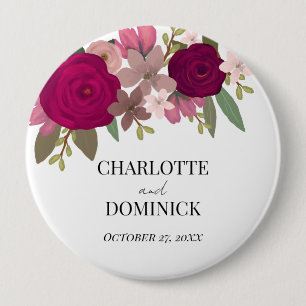 Macaron Rond 10 Cm Fleurs de jardin burgundy Engagement