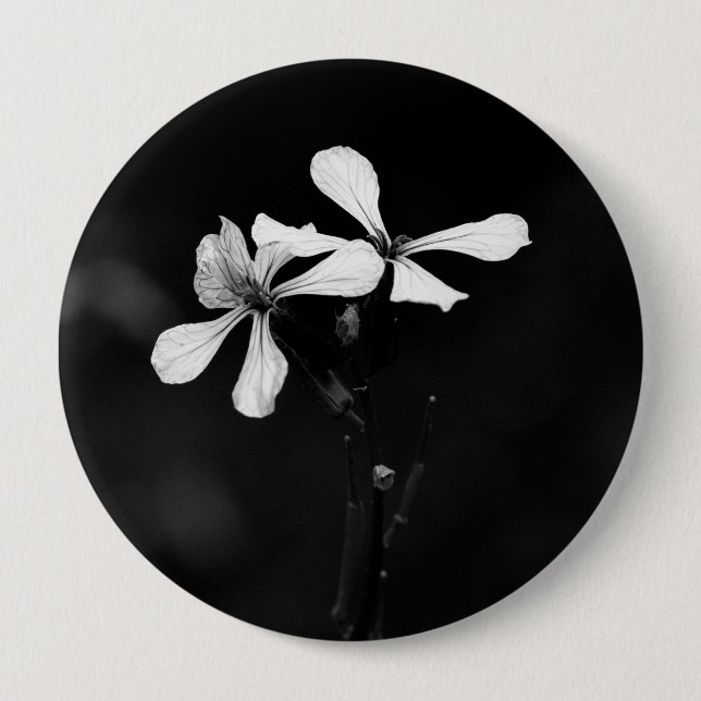 Macaron Rond 10 Cm floral noir et blanc minimal (Devant)