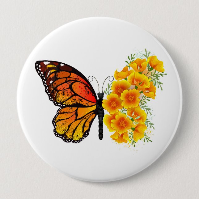 Macaron Rond 10 Cm Flower Butterfly with Yellow California Poppy (Devant)