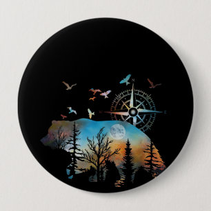 Macaron Rond 10 Cm Forêt Silhouette Ours Pour Ours Et Amateurs De Nat