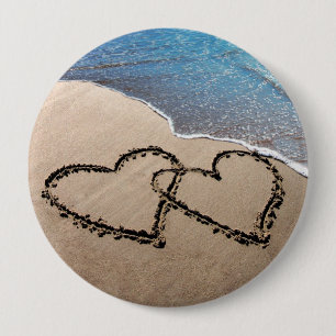 Macaron Rond 10 Cm Forever Love Deux Coeurs Dans Sand Beach Button Pi