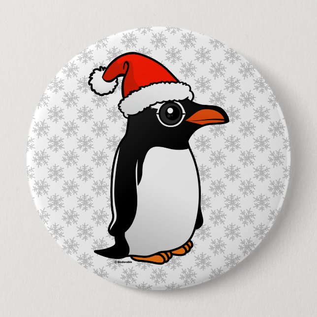 Macaron Rond 10 Cm Gentoo Penguin Père Noël (Devant)
