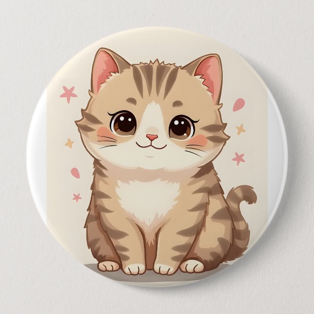 Macaron Rond 10 Cm Gleeful Chat : Sweet Kawaii Kitten Art pour n'impo (Devant)