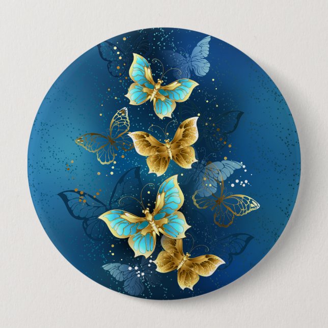 Macaron Rond 10 Cm Golden butterflies (Devant)