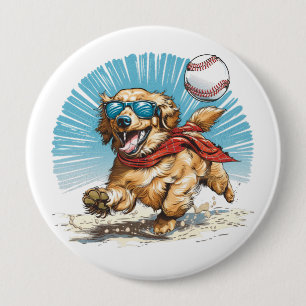 Macaron Rond 10 Cm Golden Retriever Chien Jouant Au Baseball