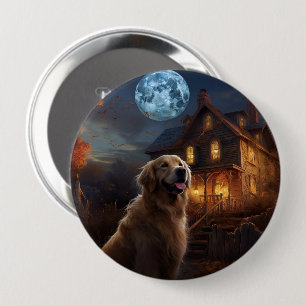 Macaron Rond 10 Cm Golden Retriever Halloween Effrayant
