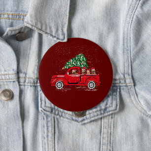 Macaron Rond 10 Cm Goldendoodle Riding Camion Rouge Père Noël Christm