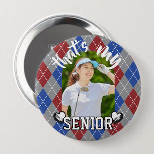 Macaron Rond 10 Cm Golf C'est mon joueur senior Bouton bleu rouge