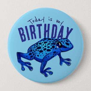 Macaron Rond 10 Cm Grenouille d'anniversaire bleue
