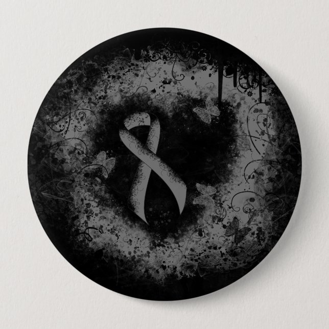 Macaron Rond 10 Cm Gris Sensibilisation Ruban Grunge Coeur (Devant)