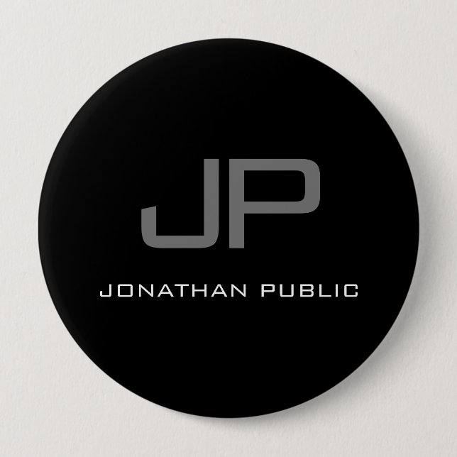 Macaron Rond 10 Cm Gros Bouton Lettre initiale Nom du monogramme Noir (Devant)