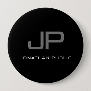 Macaron Rond 10 Cm Gros Bouton Lettre initiale Nom du monogramme Noir