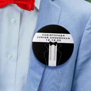 Macaron Rond 10 Cm Gros Tuxedo Groomsman Wedding Party Button