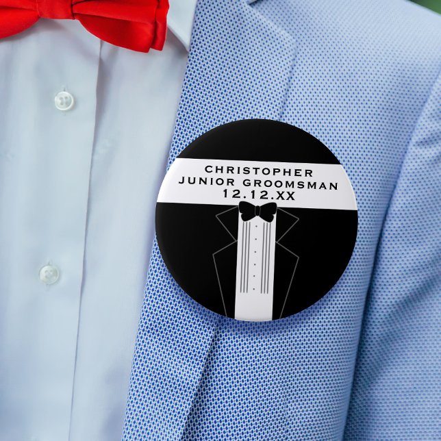 Macaron Rond 10 Cm Gros Tuxedo Groomsman Wedding Party Button (A big pin button to attach to any member of your wedding party. Just add their name and your wedding)