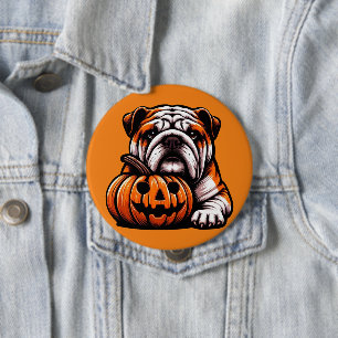 Macaron Rond 10 Cm Halloween Bulldog anglais - Jack-o'-lantern Automn