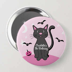 Macaron Rond 10 Cm Halloween rose Chat noir Anniversaire fille