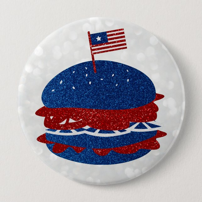 Macaron Rond 10 Cm Hamburger 4 juillet Parties scintillant (Devant)