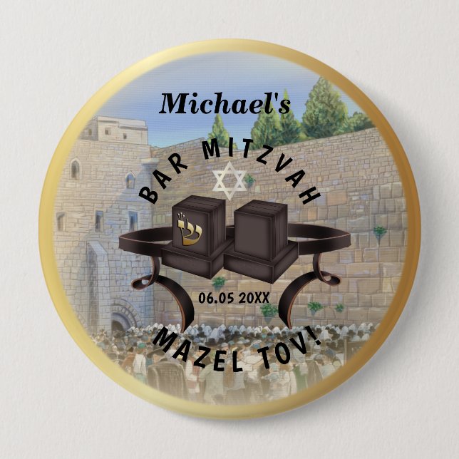Macaron Rond 10 Cm Happy Bar Mitzvah Jerusalem Kotel Western Wall (Devant)