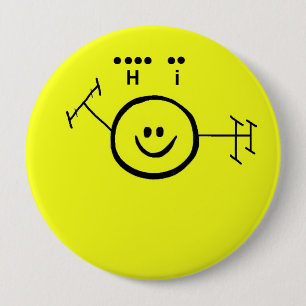 Macaron Rond 10 Cm Happy Ham & "Hi" dans le bouton Code Morse